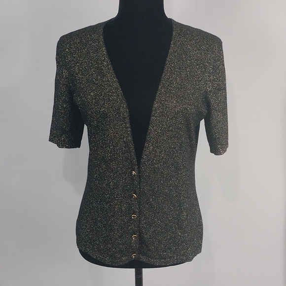 Luxe By Carmen Marc Valvo Gold Metallic Cardigan - Picture 1 of 9